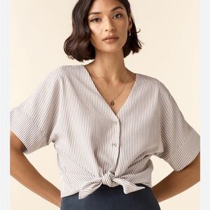 Vetta Girlfriend Shirt in Taupe Stripe XS